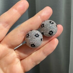 Silver Micro Pave Earrings with black flowers